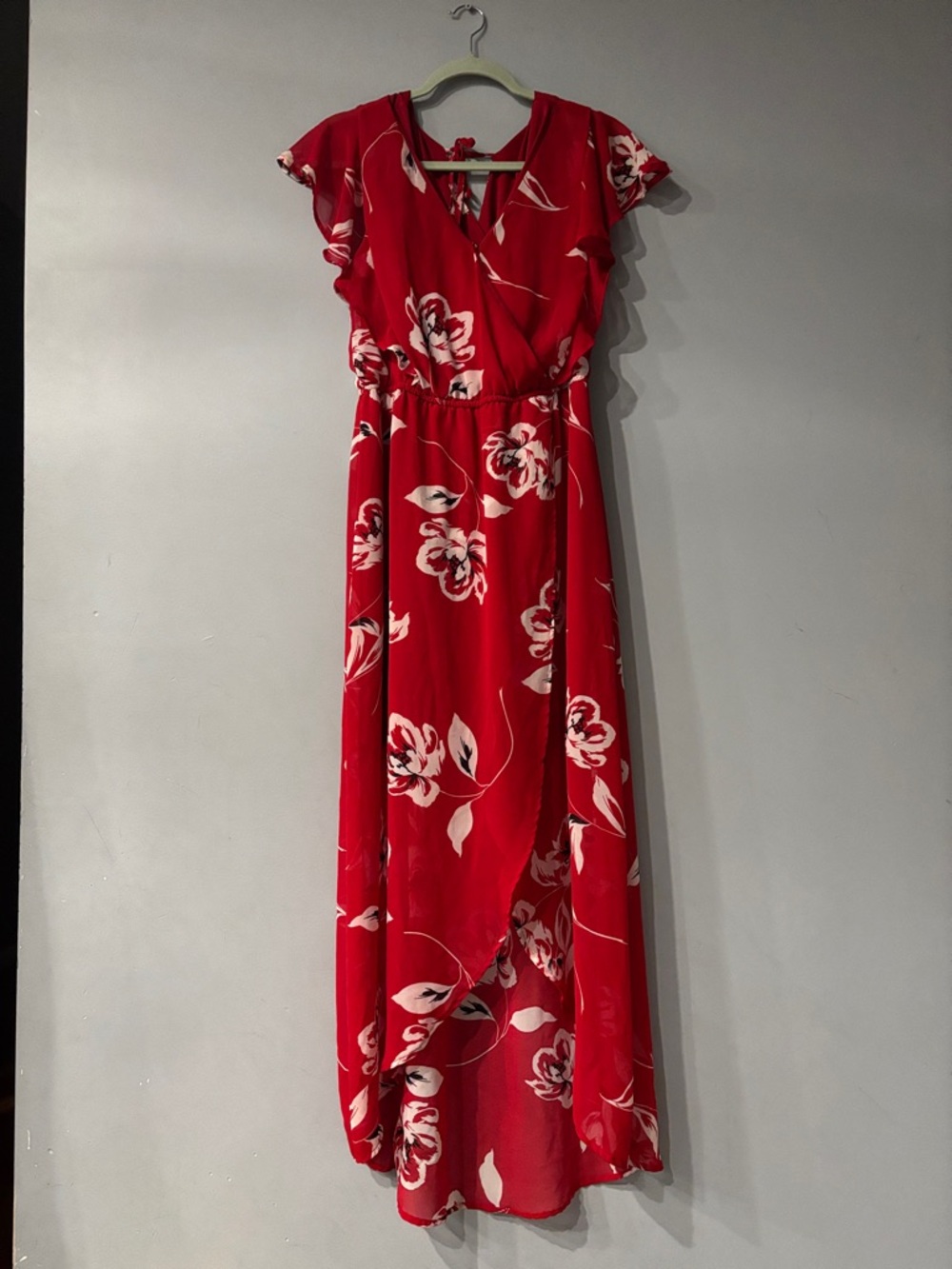 Maurices Red Floral Maxi Dress with White Bloom Print